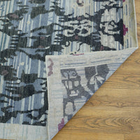 8x10-ft Wool Area Rug - Dune Patterned Blue Grey & Black