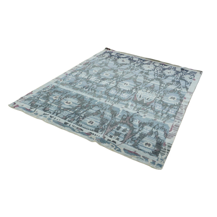 8x10-ft Wool Area Rug - Dune Patterned Blue Grey & Black