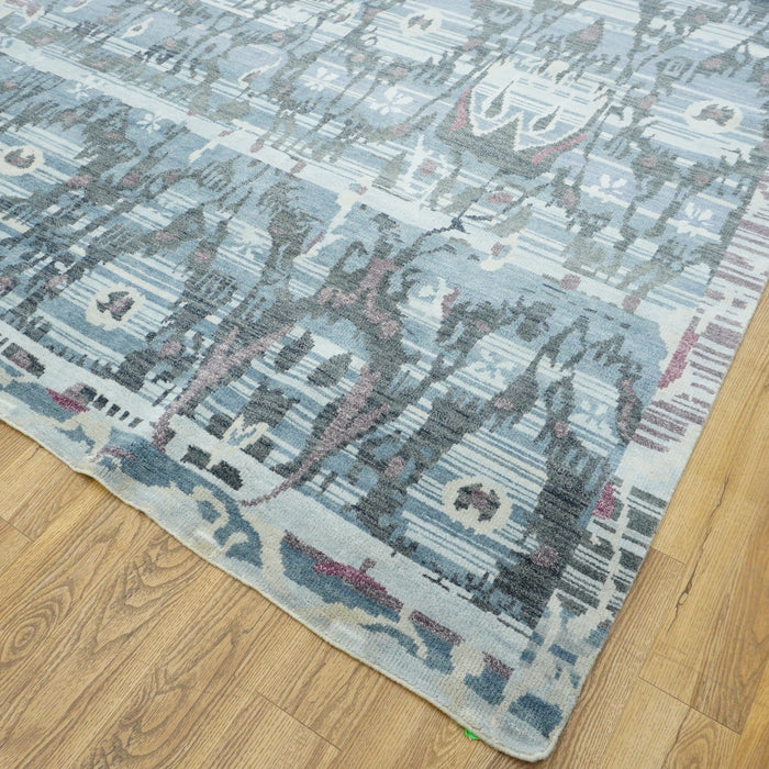 8x10-ft Wool Area Rug - Dune Patterned Blue Grey & Black