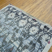 8x10-ft Wool Area Rug - Dune Patterned Blue Grey & Black