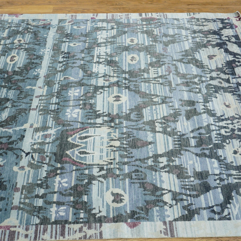 8x10-ft Wool Area Rug - Dune Patterned Blue Grey & Black