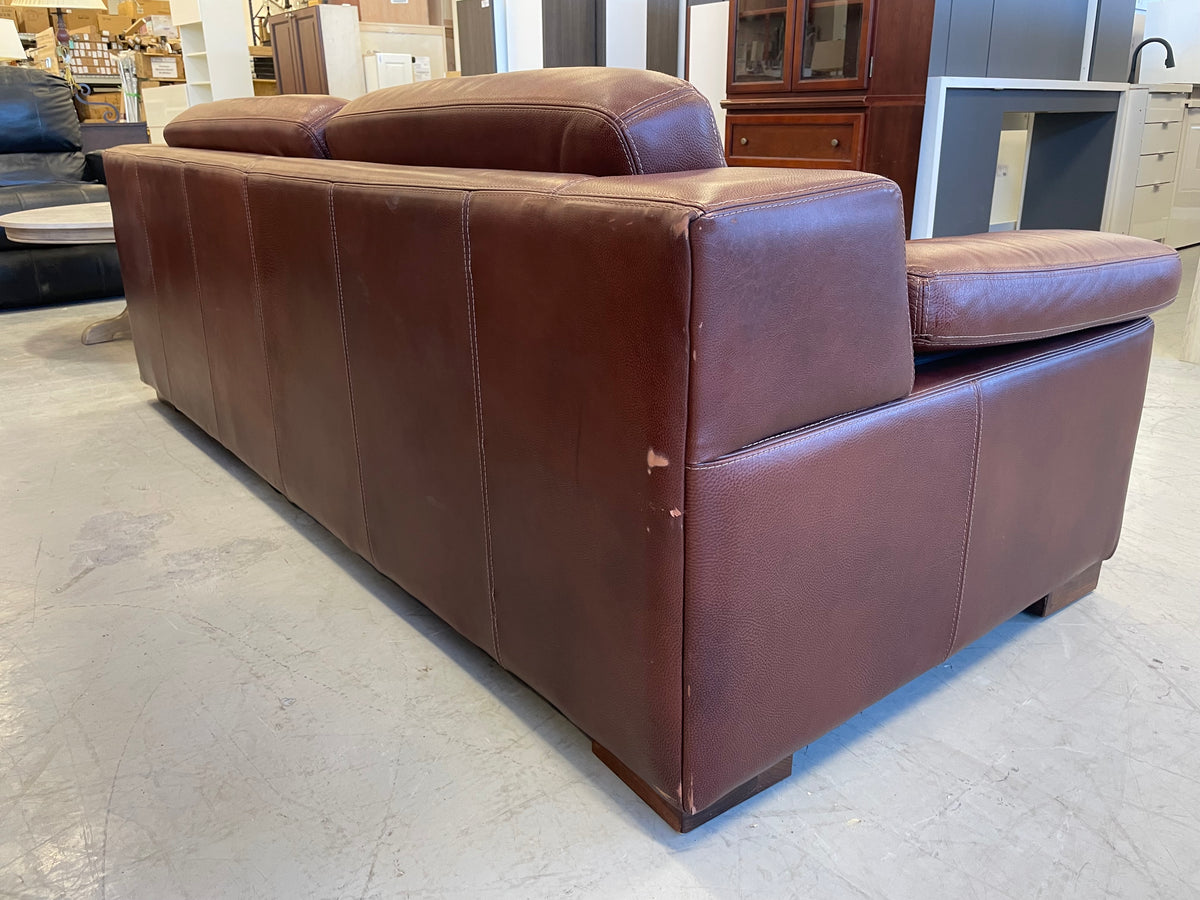 Brown Leather Sofa - 2-Seater with Tan Stitching