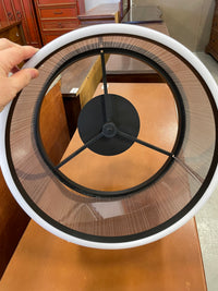 Round Black Metal Frame LED with Fine Brown Pinstripe Shade