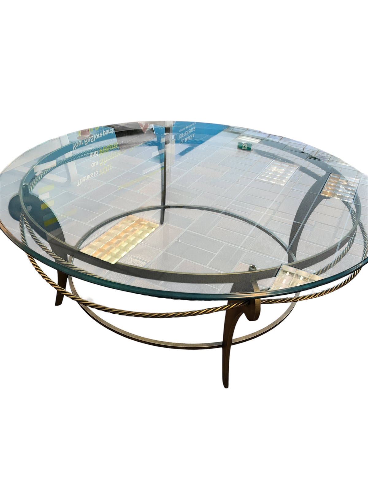 Round Coffee Table With Bronze Base & Rope Detailing