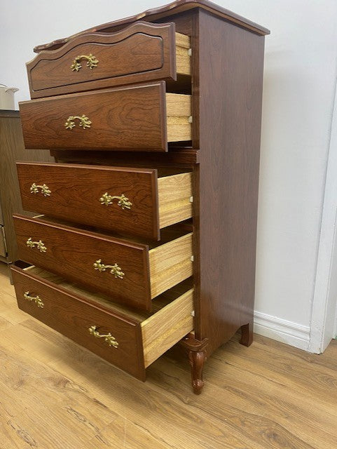 Vintage Medium‑Brown French Provincial‑Style Tallboy