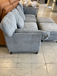 Modern 3-4 Seater Sofa in Grey Fabric with 2 Ottomans
