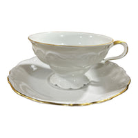 Edelstein Bavarian "Maria Theresia" White and Gold Teacup and Saucer Set
