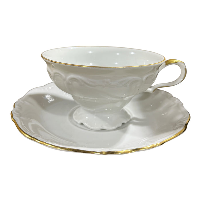 Edelstein Bavarian "Maria Theresia" White and Gold Teacup and Saucer Set