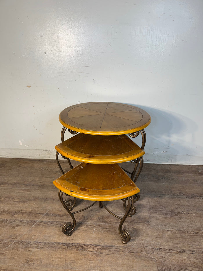 Solid Wood Wrought Iron Nesting Table