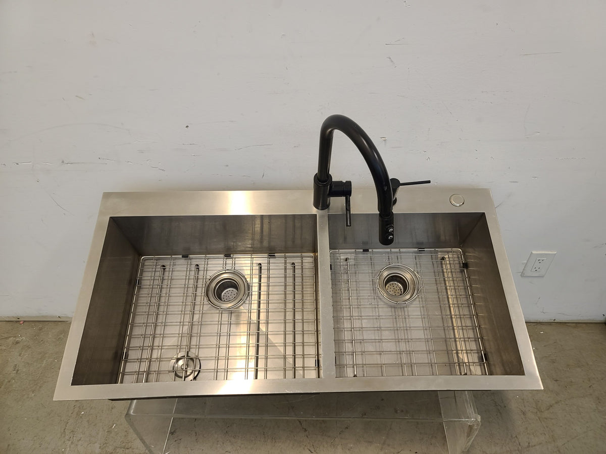 Stainless Steel Double Bowl Kitchen Sink with Pfister Faucet