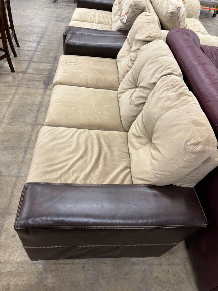 3-Seater Beige Sofa with Faux Leather Base