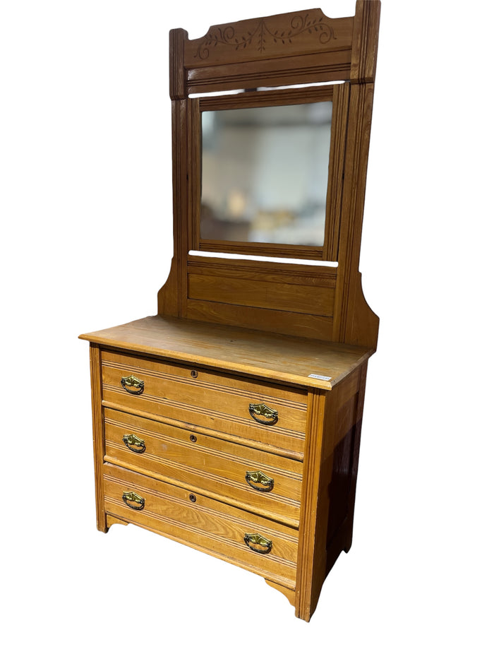 Farmhouse Style Bedroom Dresser w/ Floral Carved Detailing & Mirror