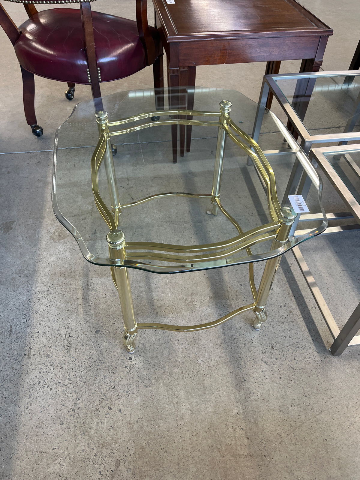 26"W Brass Accent Table with Glass Top