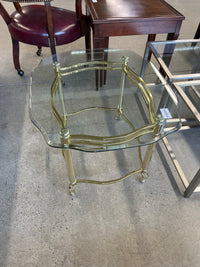 26"W Brass Accent Table with Glass Top