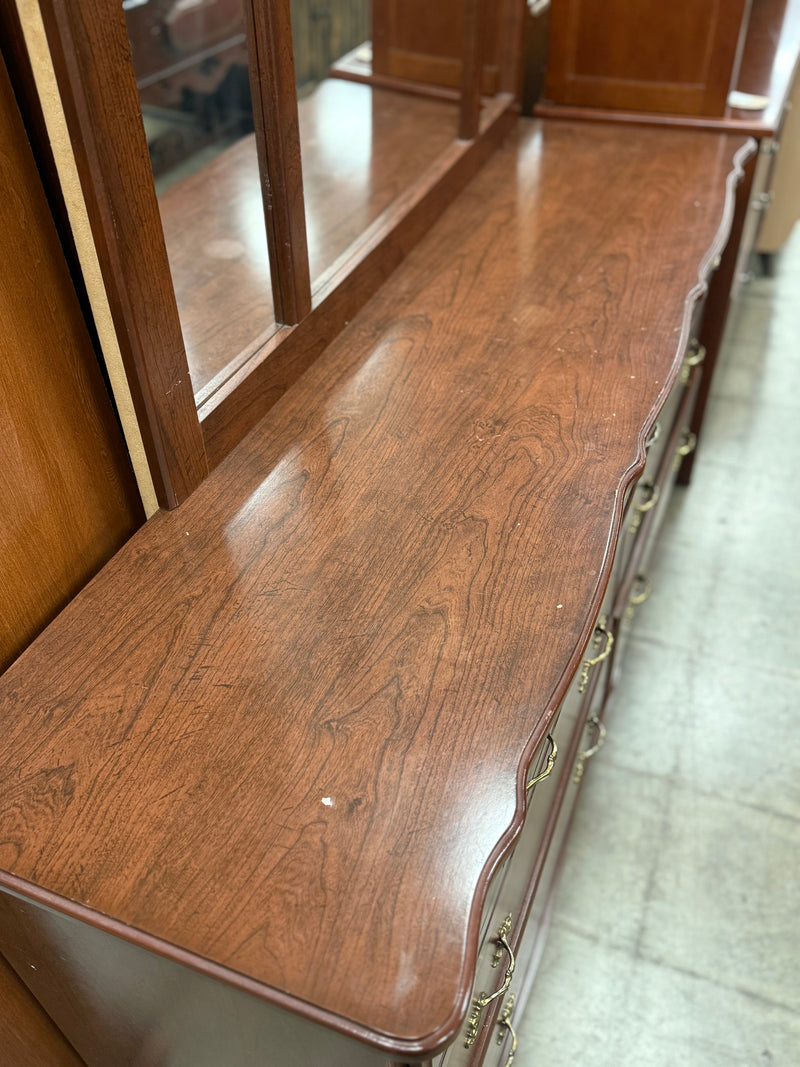 Dark Reddish Brown Dresser w/ Mirror