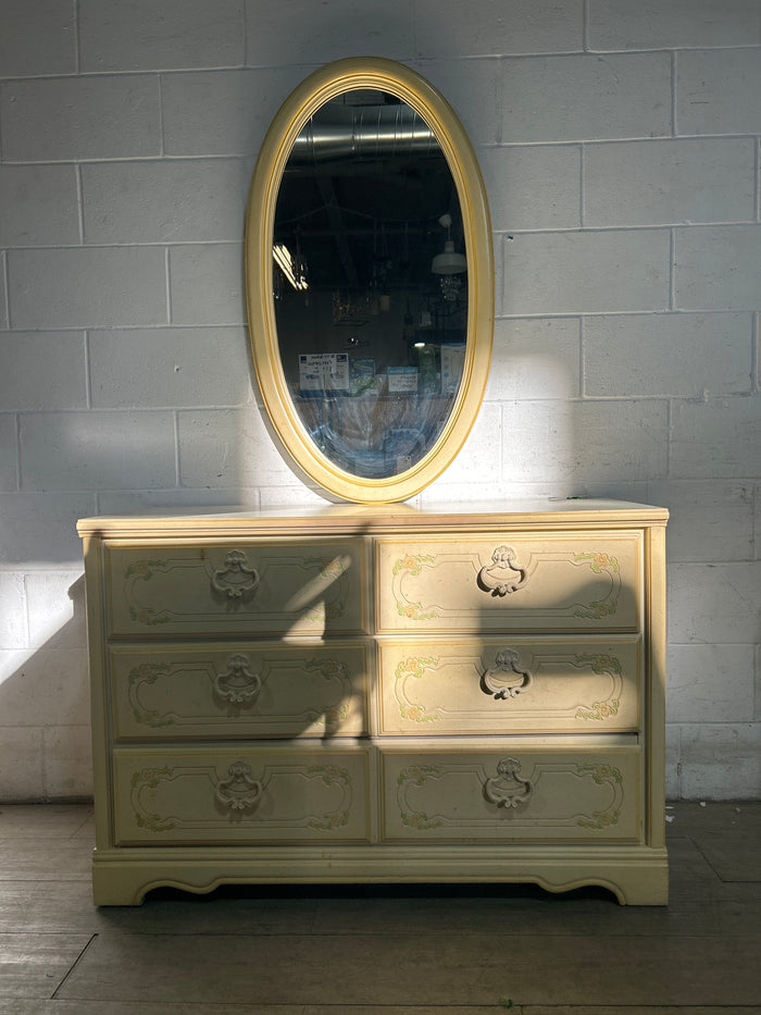 Vintage Provincial Floral Dresser With Mirror