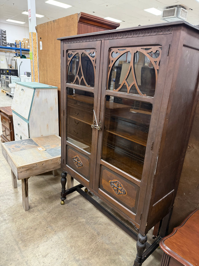 Antique Dark Wood China Cabinet