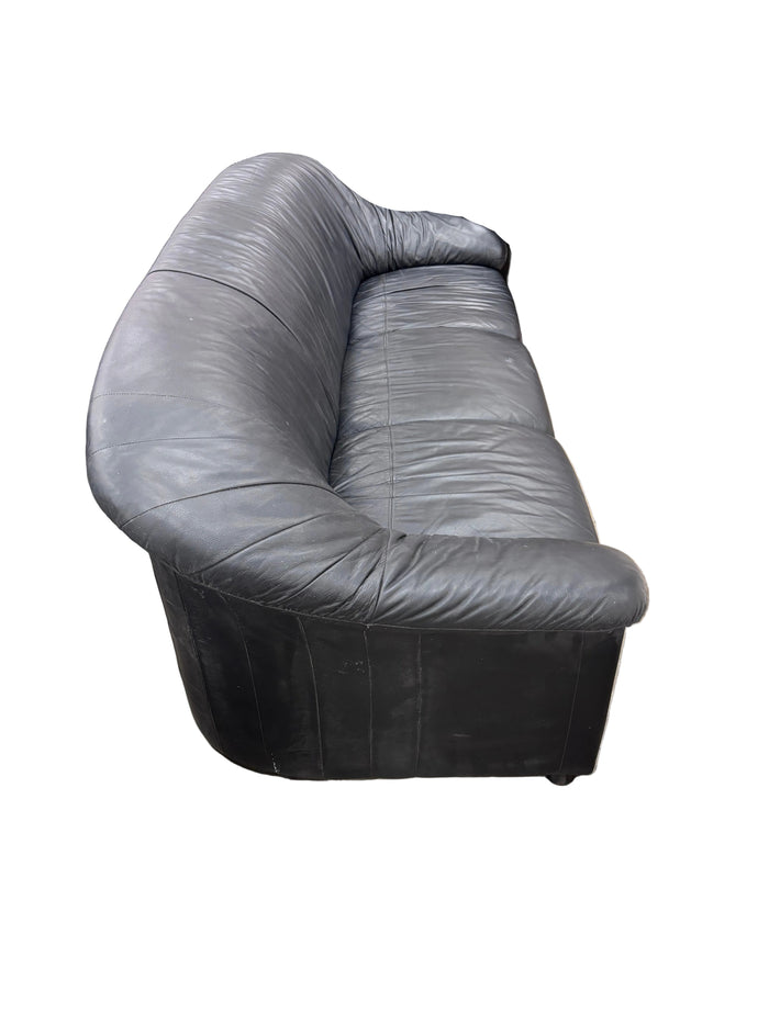 Black Leather 3-Seater Sofa
