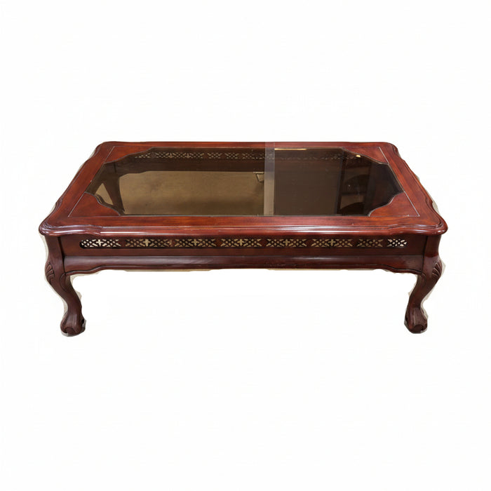 Mahogany Wood and Glass Coffee Table