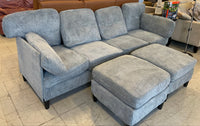 Modern 3-4 Seater Sofa in Grey Fabric with 2 Ottomans