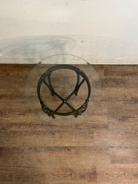 Glass Top Table with Bronze Metal Pedestal Base