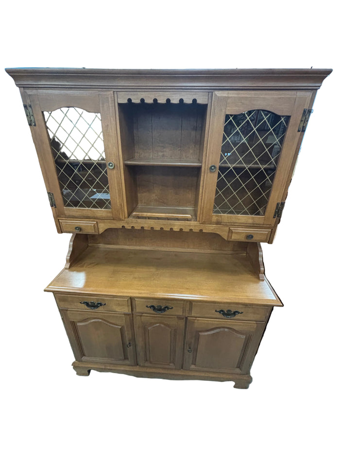 Wooden French Country Hutch with Glass Doors