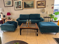 Turquoise Modular Loveseat With two Ottomans