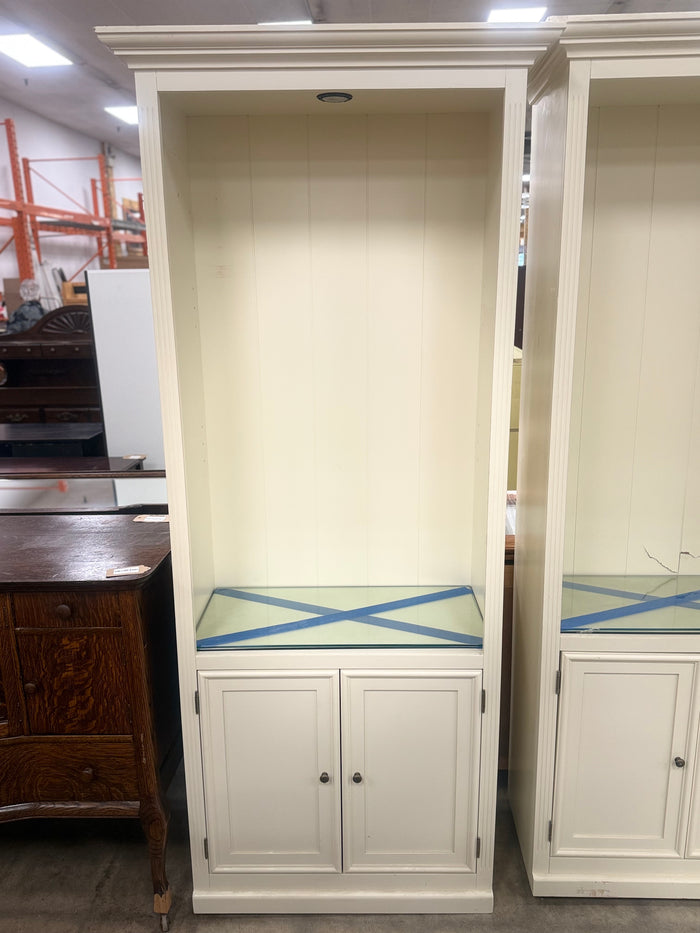 Off-White Wide Media Console w/ Cabinet Bookcase