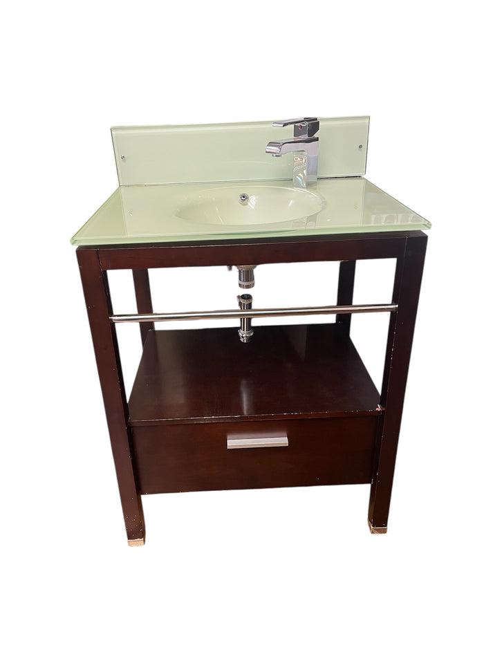 Solid Wood Glass Top 1-Drawer Bathroom Vanity