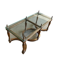 Glass Top Coffee Table with Solid Wood Base