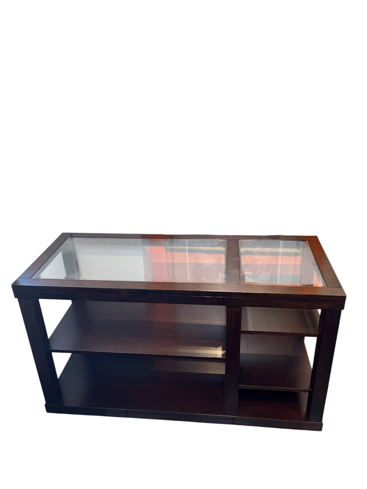 Dark Wood Console Table With Glass Panels