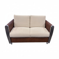 Wicker-Frame Loveseat with Beige Cushions