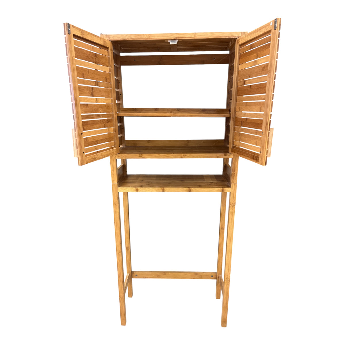 Natural Bamboo Slatted Storage Cabinet with Open Shelf