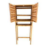 Natural Bamboo Slatted Storage Cabinet with Open Shelf