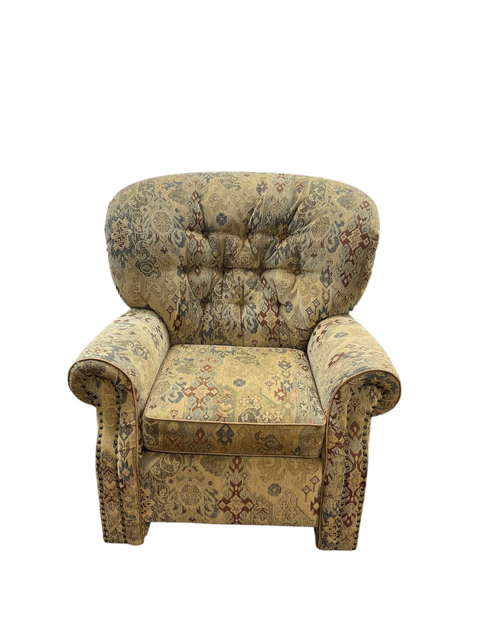 Patterned Armchair With Tufted Back