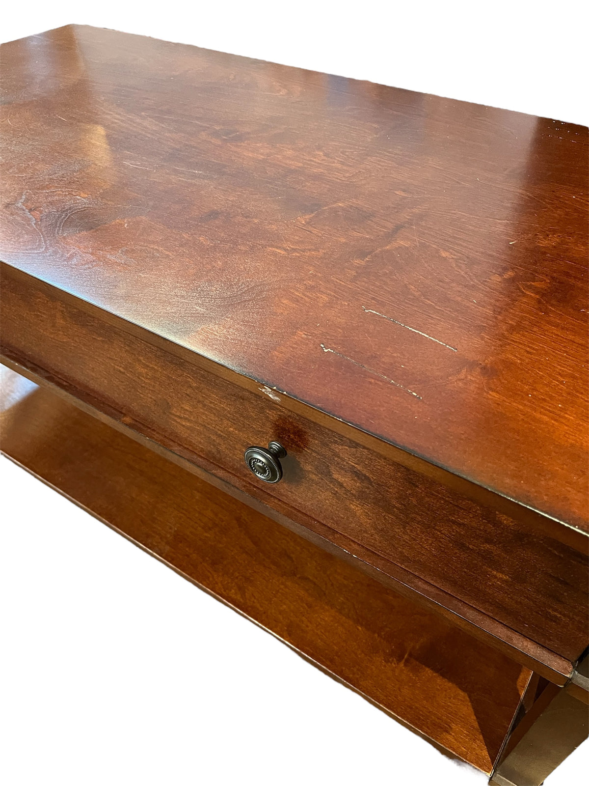 Wooden Coffee Table With Drawer & Lower Shelf
