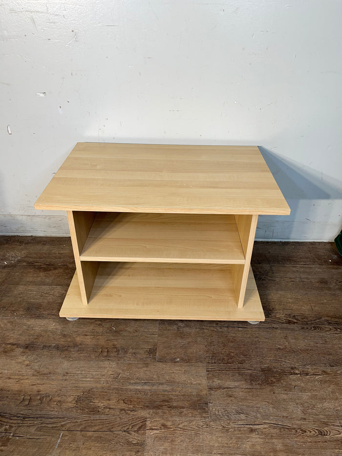 Contemporary Light Wood Side Table With Open Shelving