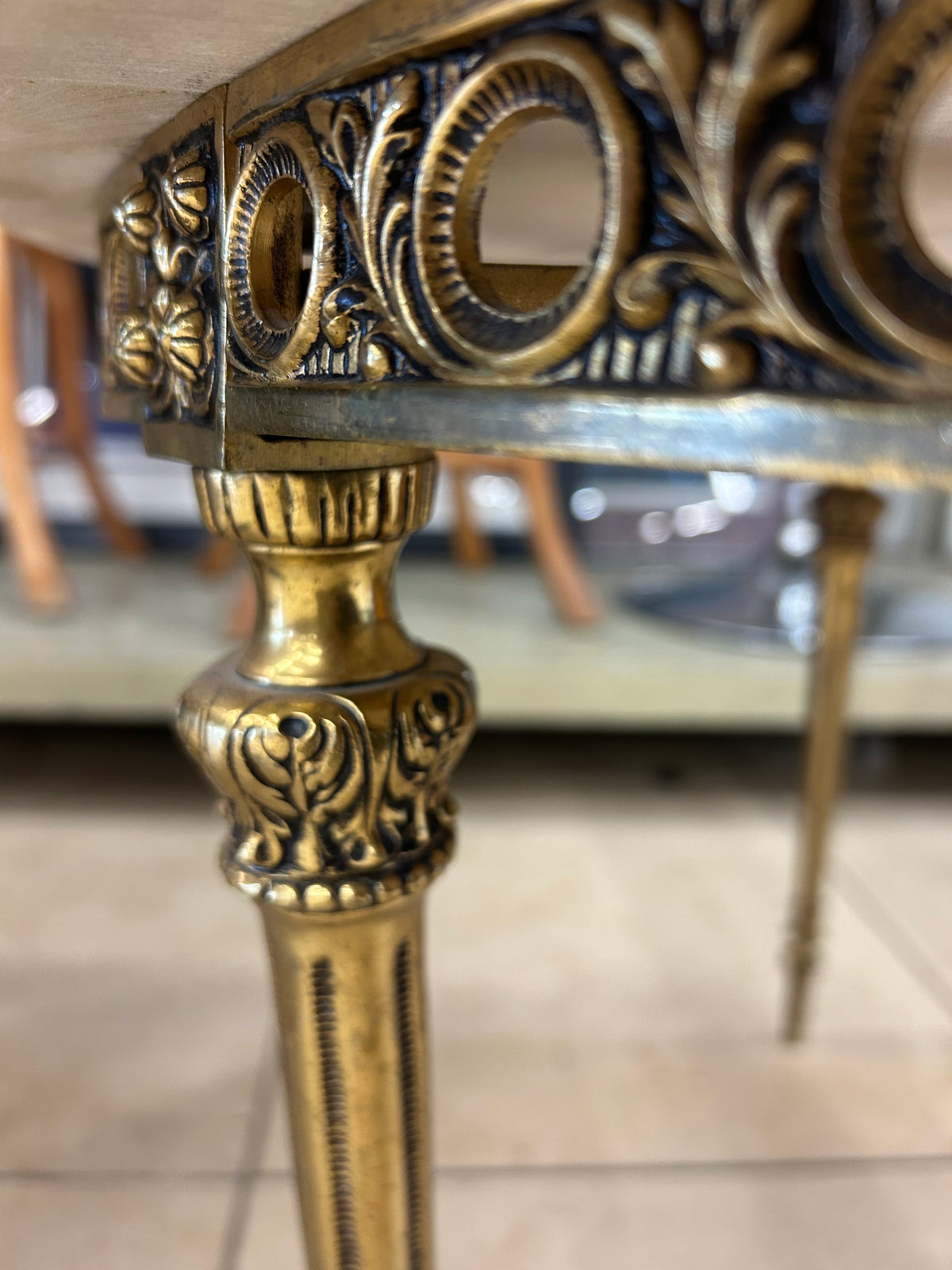 Louis XVI Style Marble Top and Brass Cocktail Table