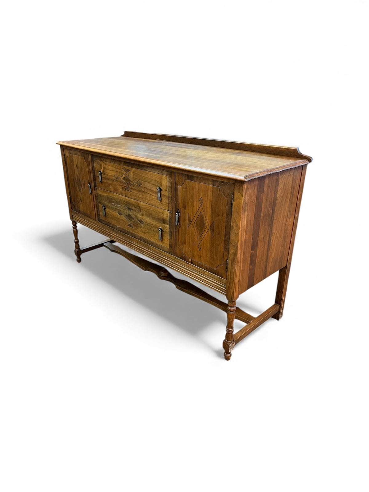 Solid Wood Side Board with Geometric Inlay