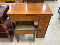 Small Honey Brown Sewing Table w/ Sewing Machine