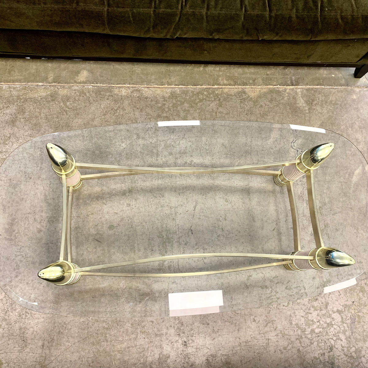 52-Inch W Vintage Italian Coffee Table – Glass Top with Brass Frame