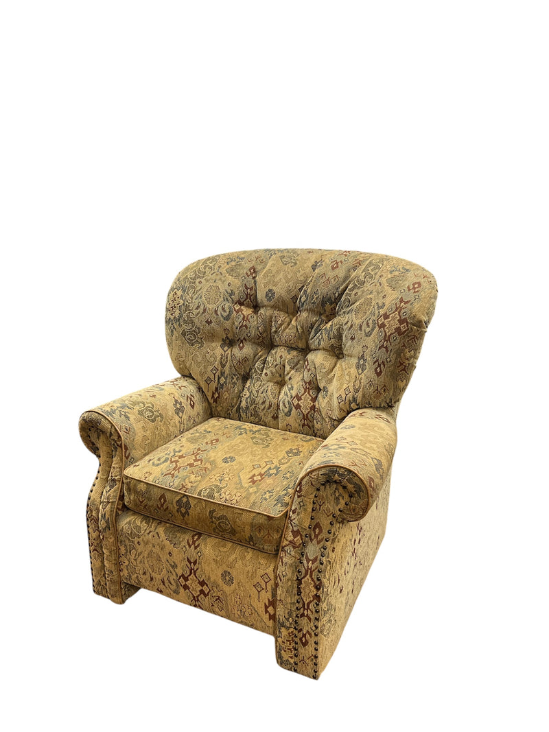 Patterned Armchair With Tufted Back