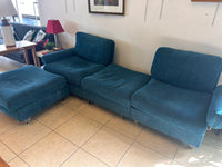 Turquoise Modular Loveseat With two Ottomans