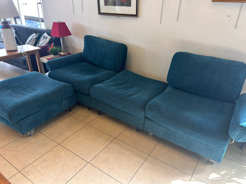 Turquoise Modular Loveseat With two Ottomans