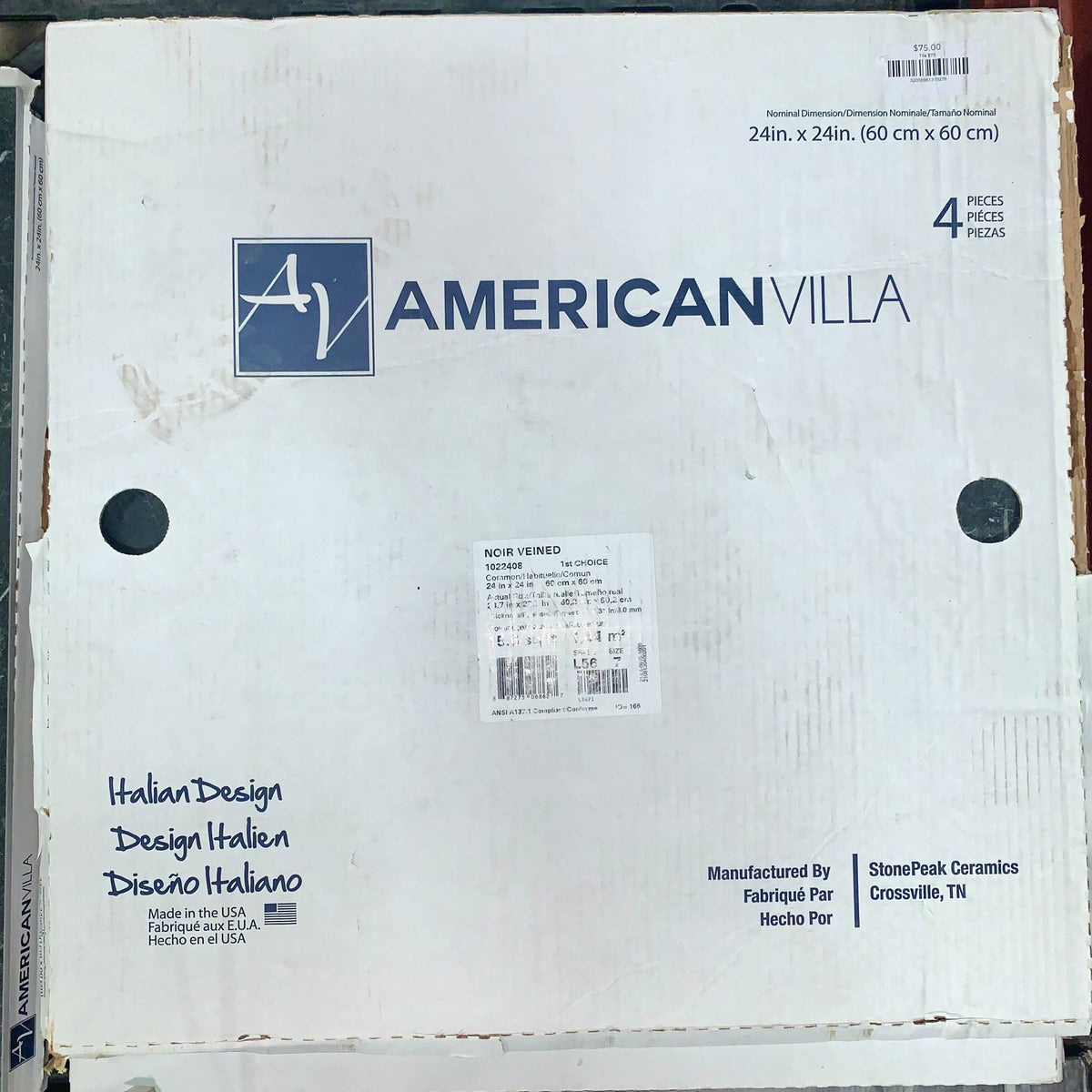 24x24-Inch Black Marble-Look Porcelain Tile – 4pcs per box