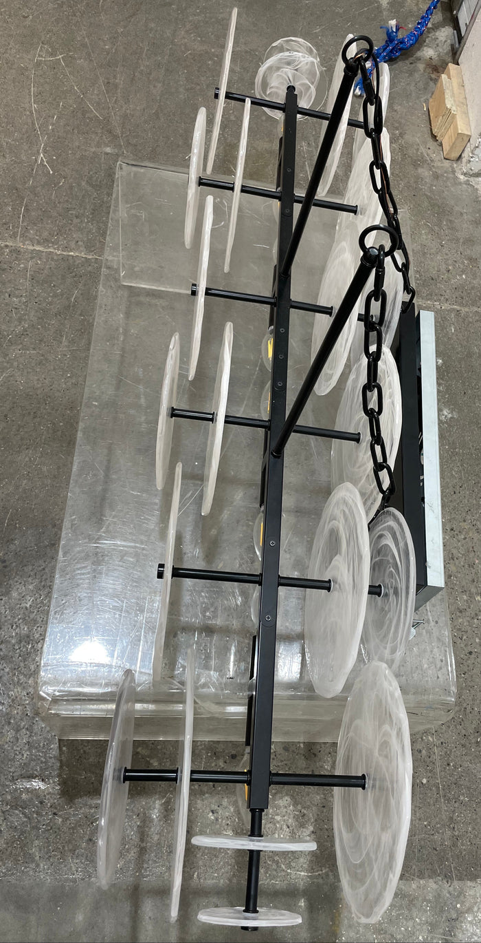 Multi-Light Modern Linear Chandelier with White Glass and Black Metal Frame