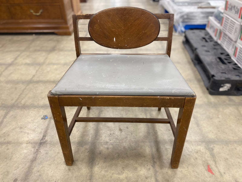 Small Brown Vintage Makeup Vanity With Wooden Chair