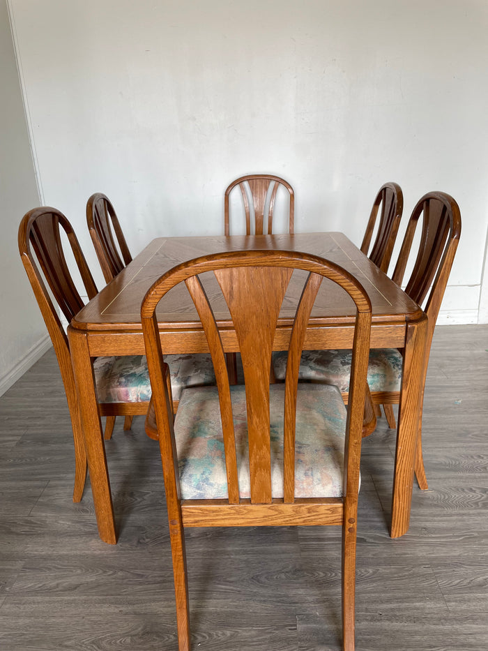 Solid Wood Dining Table Set with 6 Chairs