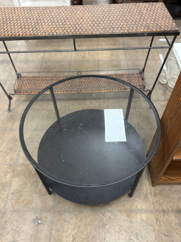 Black Circular Glass-Top Coffee Table