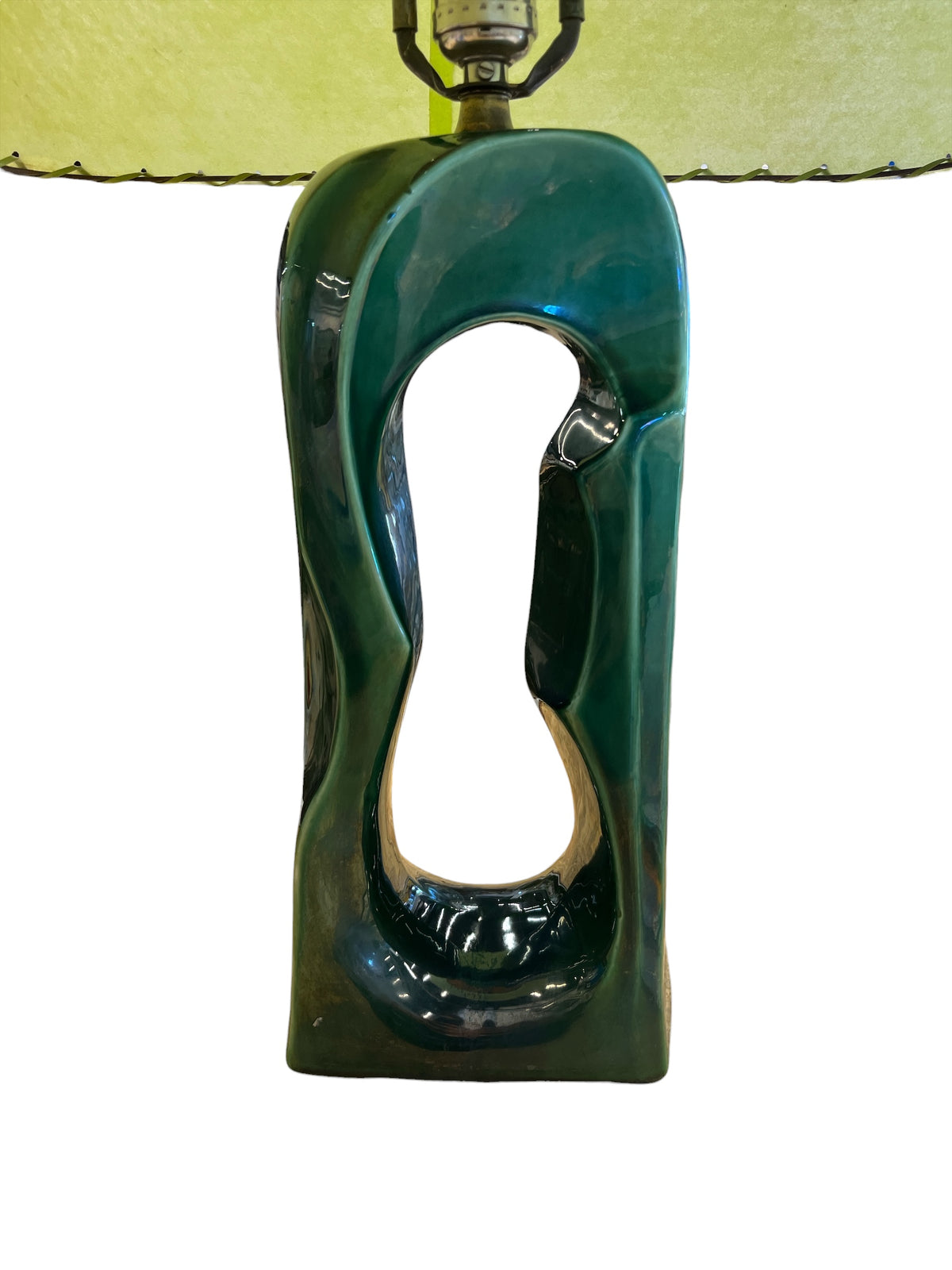 Vintage Mid-Century Modern Ceramic Table Lamp – Chartreuse & Emerald Green